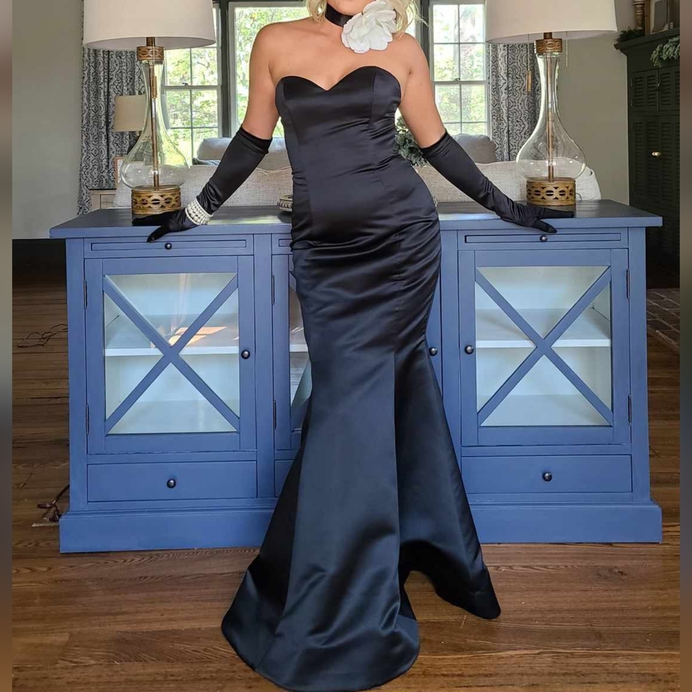 Black strapless bridesmaid dress